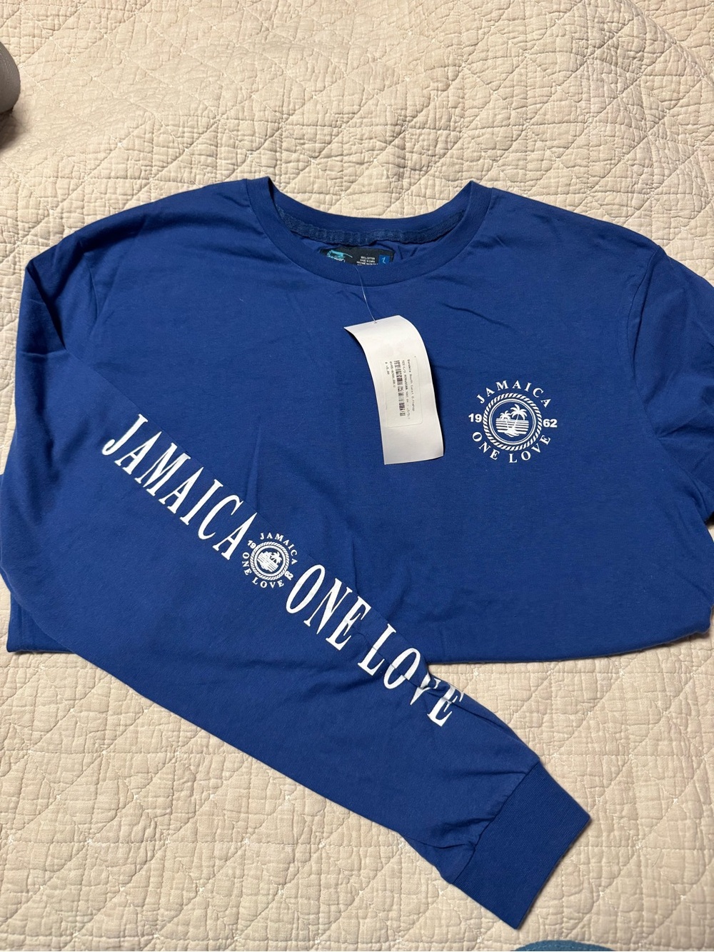 Jamaica One Love Blue Long-Sleeve Men’s Shirt. Large.